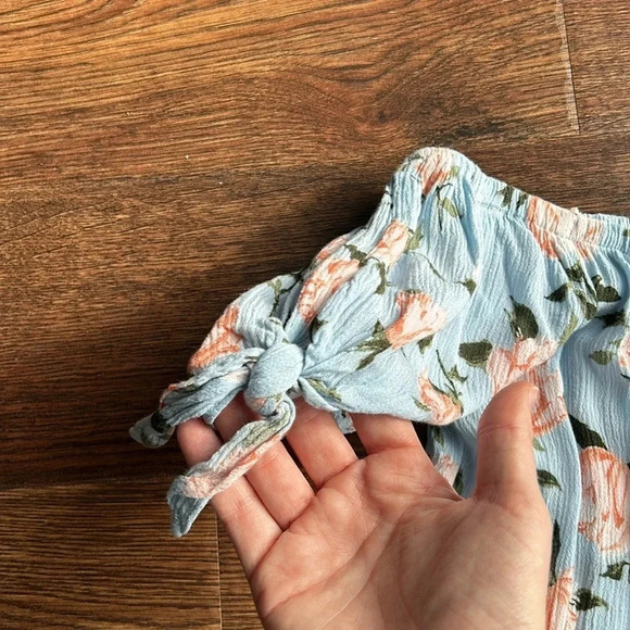 Blue & Pink Floral Print Off the Shoulder Shirt | Off the Shoulder | Flowers - Picture 4 of 5